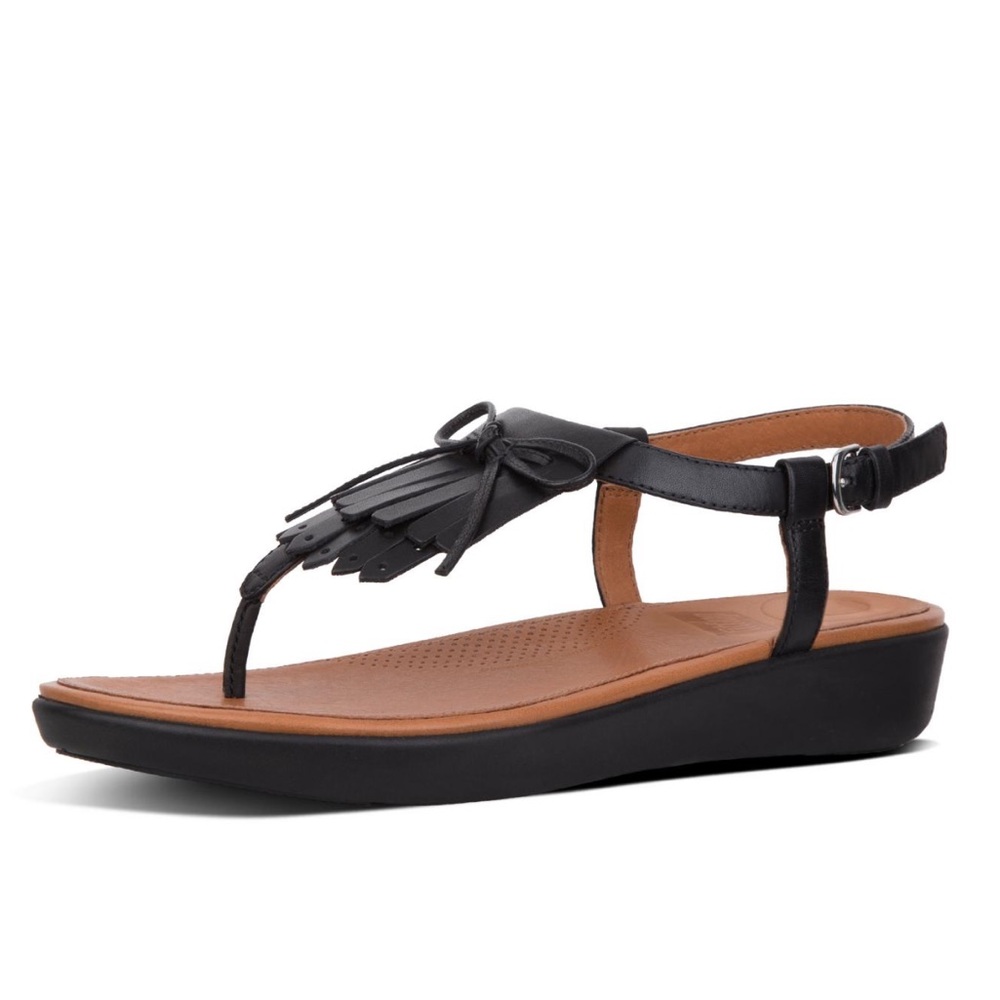 NWT FitFlop Tia Fringe Toe Thong Sandals - Leather - Black - 11 - Picture 2 of 7